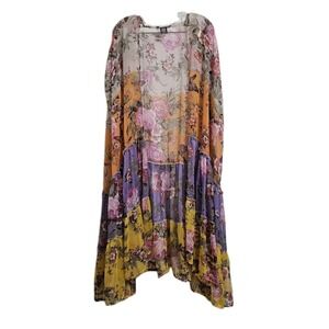 Vince Camuto Sheer Layered Floral Kimono Duster Flowy Bohemian Lightweight EUC